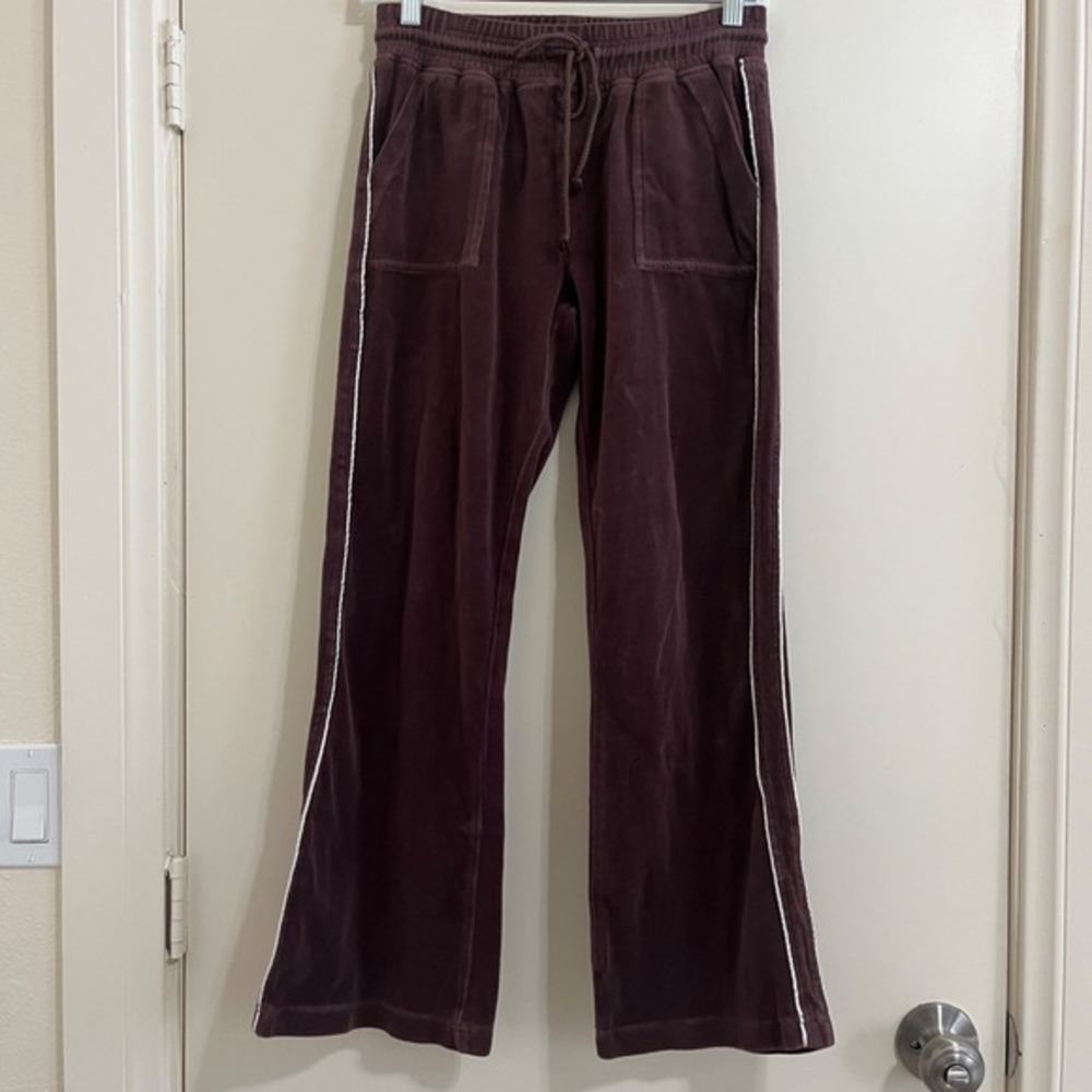 Women Y2K Chocolate Brown Velour Track Pants XS/Small Wide Leg Skater Streetwear
